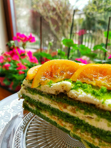 Zaļā-apelsīnu kūka ar rikota krēmu